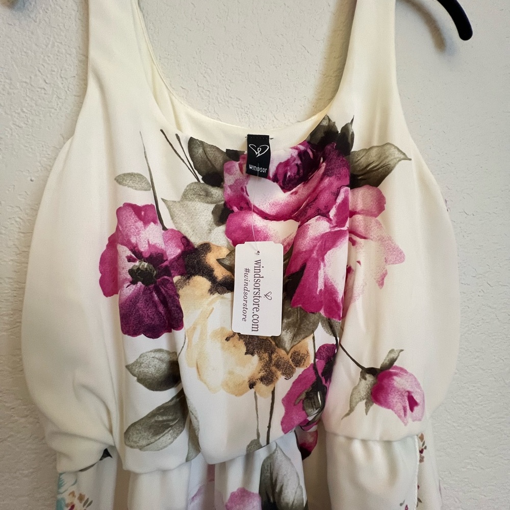 Floral Sleeveless Dress - White and Pink - Picture 3 of 4